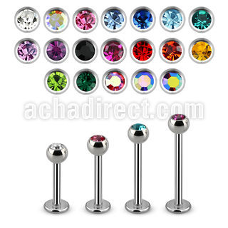 lbc3 16g 316l steel labret with 3mm bezel set jewel ball