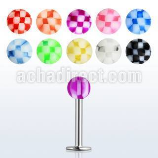 lbckb3 16g 316l steel labret with 3mm uv checkered ball