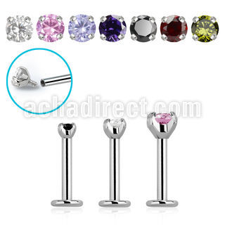 lbczin internally threaded steel labret w upper 2 5mm cz stone