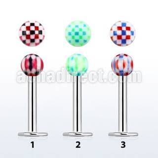 lbdxu steel labret w a 3mm acrylic ball w checker pattern