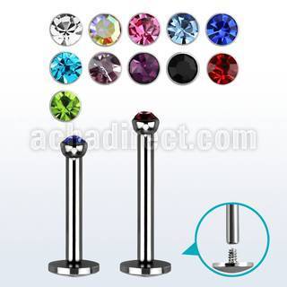 lbfb2 sugical steel labret with 2 2mm flat bezel crystal top