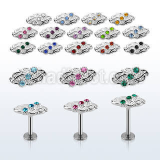 lbfw4c steel labret w a leave upper part w three crystals