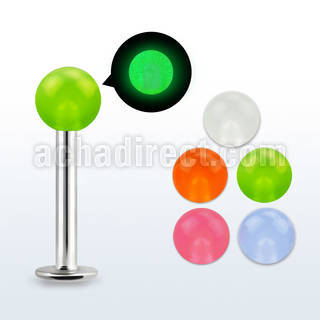 lbgl 316l steel labret w 5mm glow in the dark acrylic ball