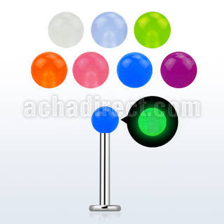 lbglb3 316l steel labret with 3mm glow in the dark acrylic ball