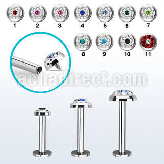 lbifrb steel internally threaded labret w multi crystal dot top