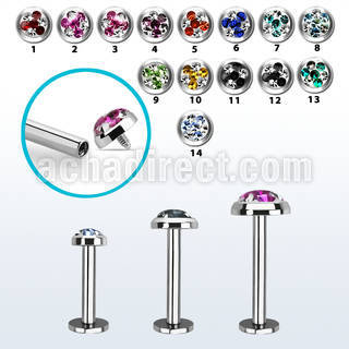 lbifrd steel internally threaded labret w multi crystal tristar