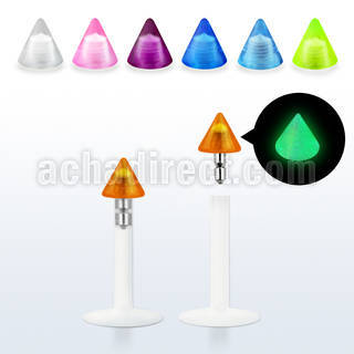 lbiglcn3 16g bio flexible labret with 3mm glow in the dark cone