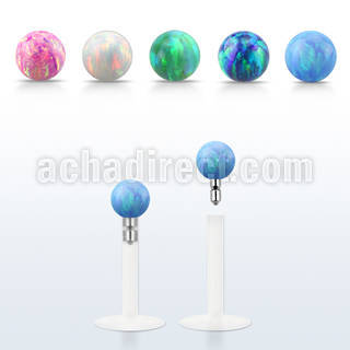 lbiop3 clear bio flexible labret w 3mm synthetic opal ball