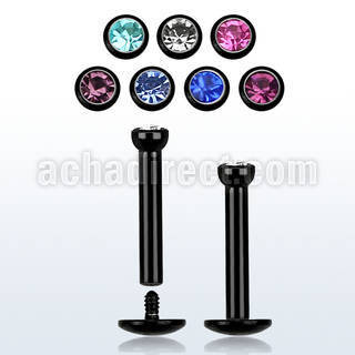 lbkc2 black anodized 316l steel labret w 2 2mm bezel crystal