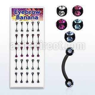 lbnkc3 display of 16g anodized eyebrow bananas with 3mm ball