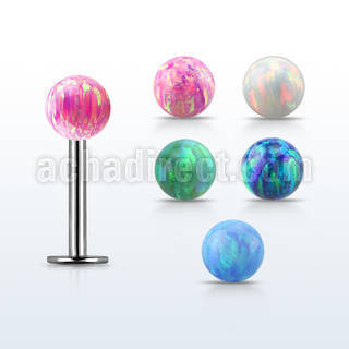 lbop4s 316l steel labret with a 4mm synthetic opal ball