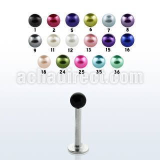 lbpr3 16g 316l steel labret with 3mm faux pearl ball