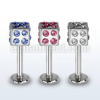 lbsdc4 316l steel labret with 4mm multi crystal dice