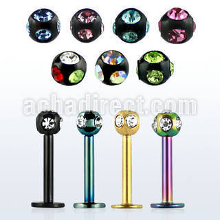 lbtca anodized 16g 316l steel labret w 3mm multicrystal ball