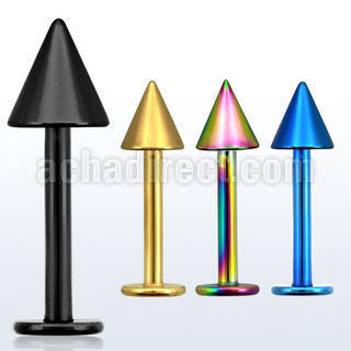 lbtcn4s anodized surgical steel labret with a 4mm cone