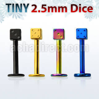 lbtdi25 anodized 316l steel labret with a 2 5mm dice