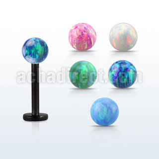 lbtop3 anodized 316l steel labret w a 3mm synthetic opal ball