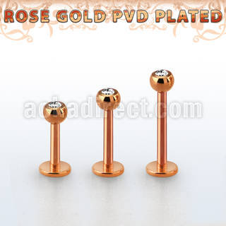 lbttc3 rose gold plated steel labret w 3mm jewel ball