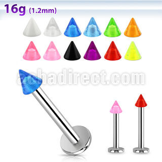lbuvcn3 16g 316l steel labret with 3mm acrylic uv cone