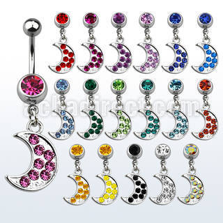 mcd401 316l steel belly banana with jewel ball crystal moon