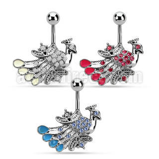 mcd442 piercing ombligo acero quirurgico pavo real cristal 10mm distribuidor