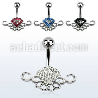 mcd449 surgical steel belly banana with a lower tribal design