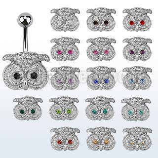 mcd466 belly banana, 14g (1.6mm) with lower crystal owl face