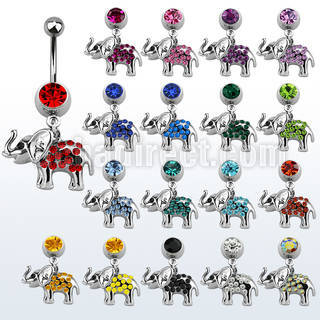 mcd467 316l steel belly banana w jewel ball crystal elephant