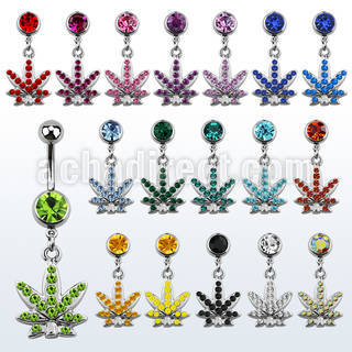 mcd473 316l steel belly banana with crystal marijuana leaf