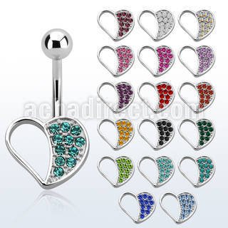 mcd494 steel belly banana w lower heart shape studded w crystal