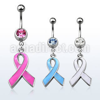 mcd501 316l steel belly banana with jewel ball painted ribbon