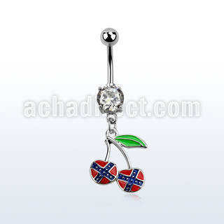 mcd504x cz belly banana w dangling cherry in confederate colors