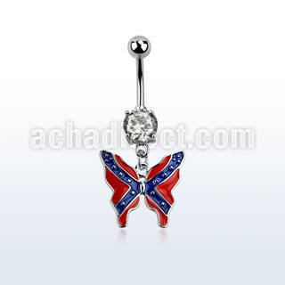 mcd506x cz belly banana w dangling butterly in confederate color