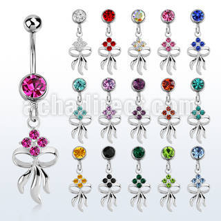 mcd508 316l steel belly banana w jewel ball dangling flower