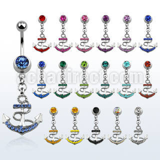 mcd540 piercing ombligo acero 316l bola joya bisel 8mm ancla cristal 10mm al por mayor