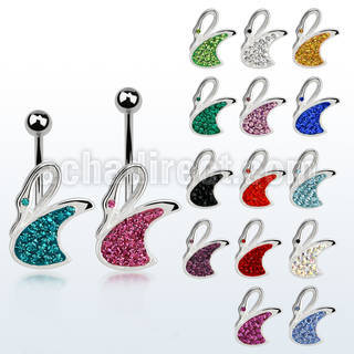 mcd549 steel belly banana w swan shape w ferido glued crystals