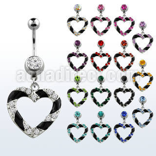 mcd551 steel belly banana w dangling heart black crystal
