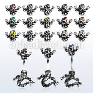 mcd556 316l 316l steel belly ring with crystal eyed chameleon