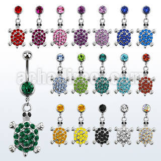 mcd574 316l steel belly banana with turtle w crystals