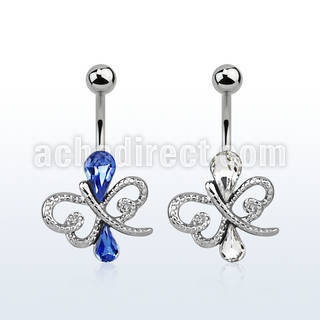 mcd585 steel belly banana w a butterfly design w two crystals