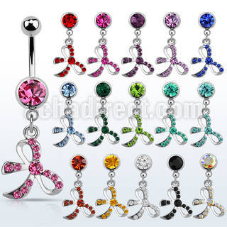mcd588 steel belly banana w dangling crystal studded bow