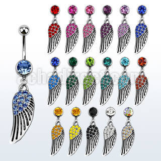 mcd607x 316l steel belly banana with dangling crystal bird wing
