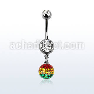 mcd626xr piercing ombligo acero quirurgico bolas 5 8mm doble joya bisel bola 8mm multi cristal ferido rayas color rasta 10mm al por mayor
