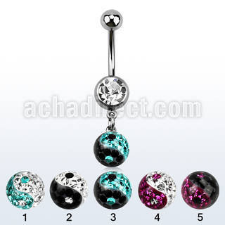 mcd626y 316l steel belly banana w dangling ferido ball w yinyang