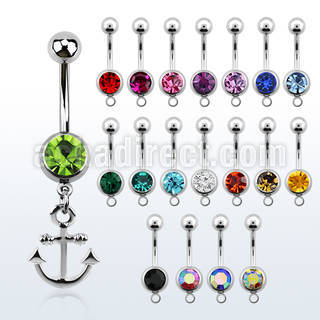 mcd632 316l steel belly banana w jewel ball dangling anchor
