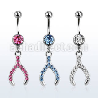 mcd669 piercing ombligo acero quirurgico bola joya bisel 8mm hueso deseo cristal colgado 10mm al por mayor