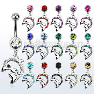 mcd672 belly banana w a dangling crystal studded dolphin 