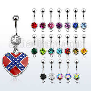 mcd677 piercing ombligo acero quirurgico bola joya bisel 8mm corazon colgado colores bandera confederada 10mm distribuidor