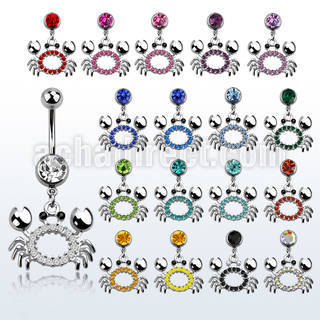 mcd679 steel belly banana with a dangling crystal studded crab