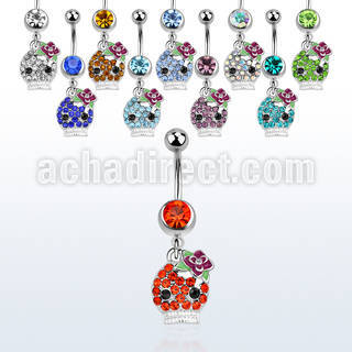 mcd687 316l steel belly banana a dangling girly skull design